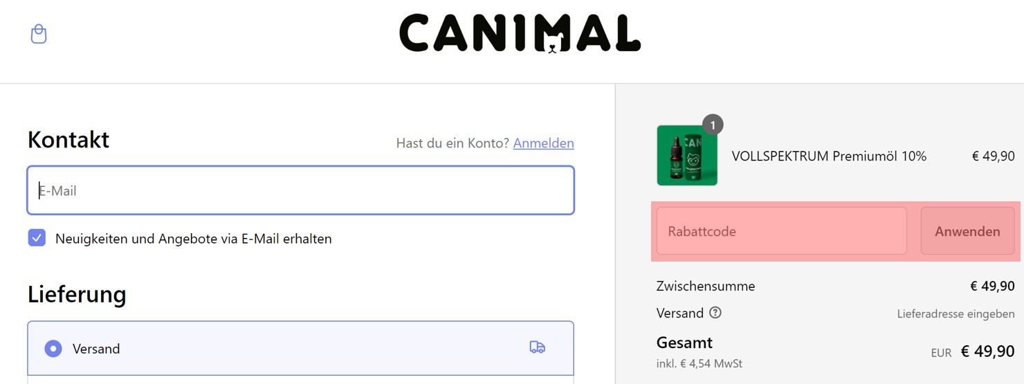 wie ist ein Canimal Gutscheincode einzulösen